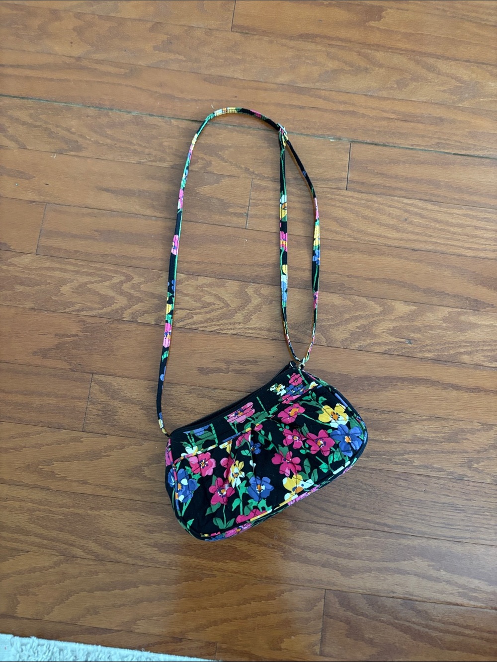 Floral Crossbody Bag in Black with Multicolor Flower Print